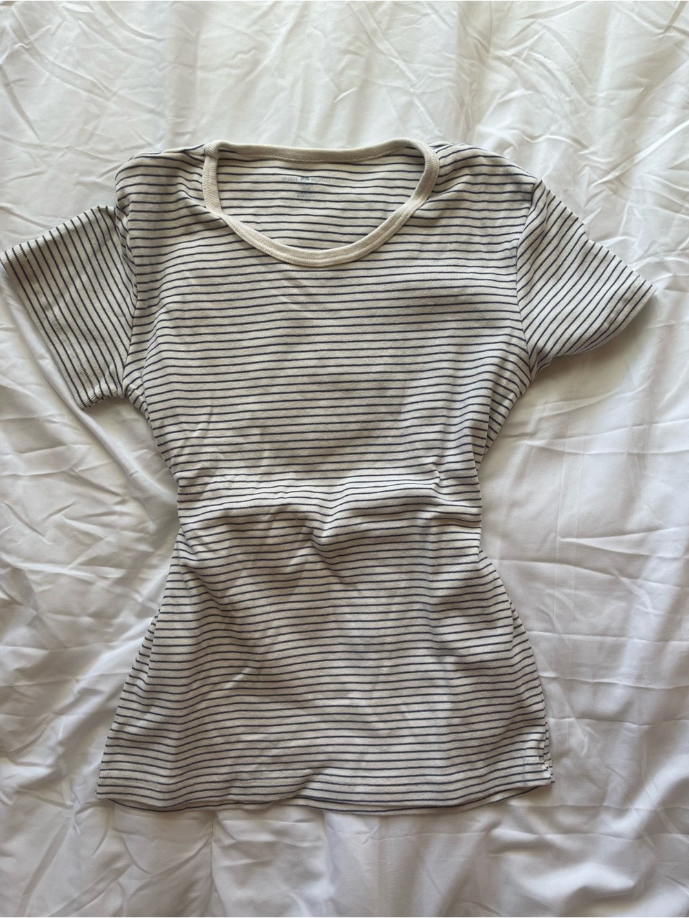Brandy Melville White Tee with Thin Black Stripes
